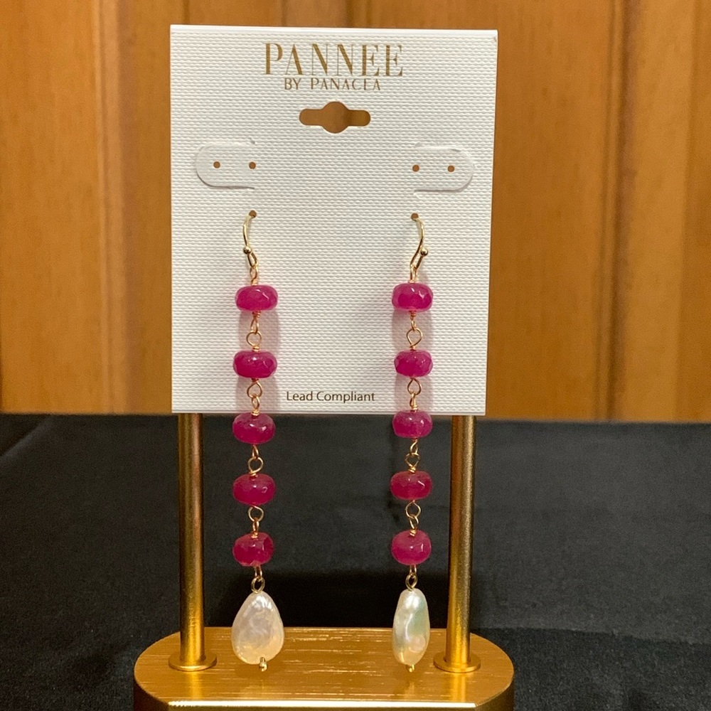NWT Pannee Gold tone pink and white stone earrings